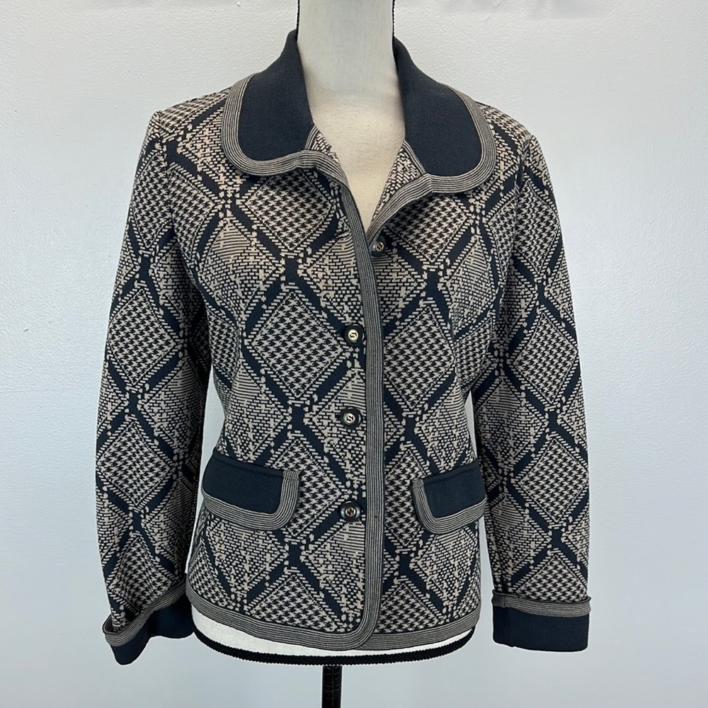 Stizzoli Black and Cream Geometric Knit Cardigan